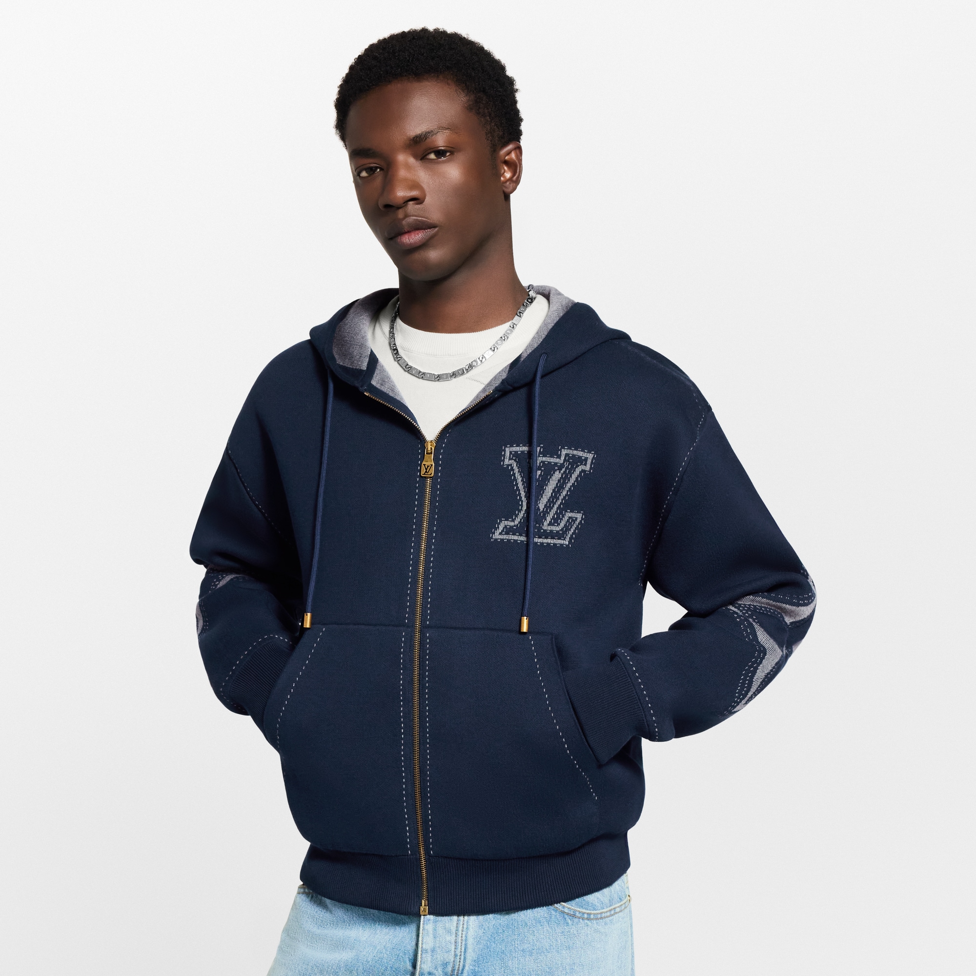 Graphic Intarsia Zipped Cotton Hoodie - Ready-to-Wear | LOUIS VUITTON